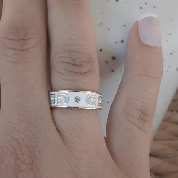 Coach White and Gold With Blue Women's Ring Adjustable To Your Finger One Size - Picture 8 of 9